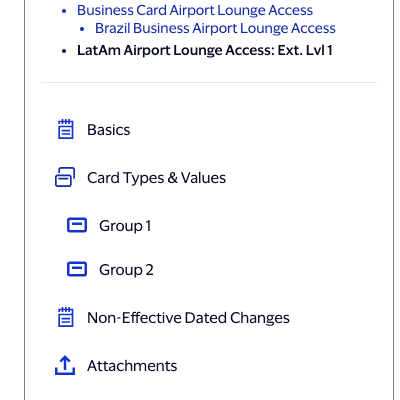 Sidebar navigation showing Card Types and Values with two indented Group sub-items, Group 1 and Group 2, beneath it.