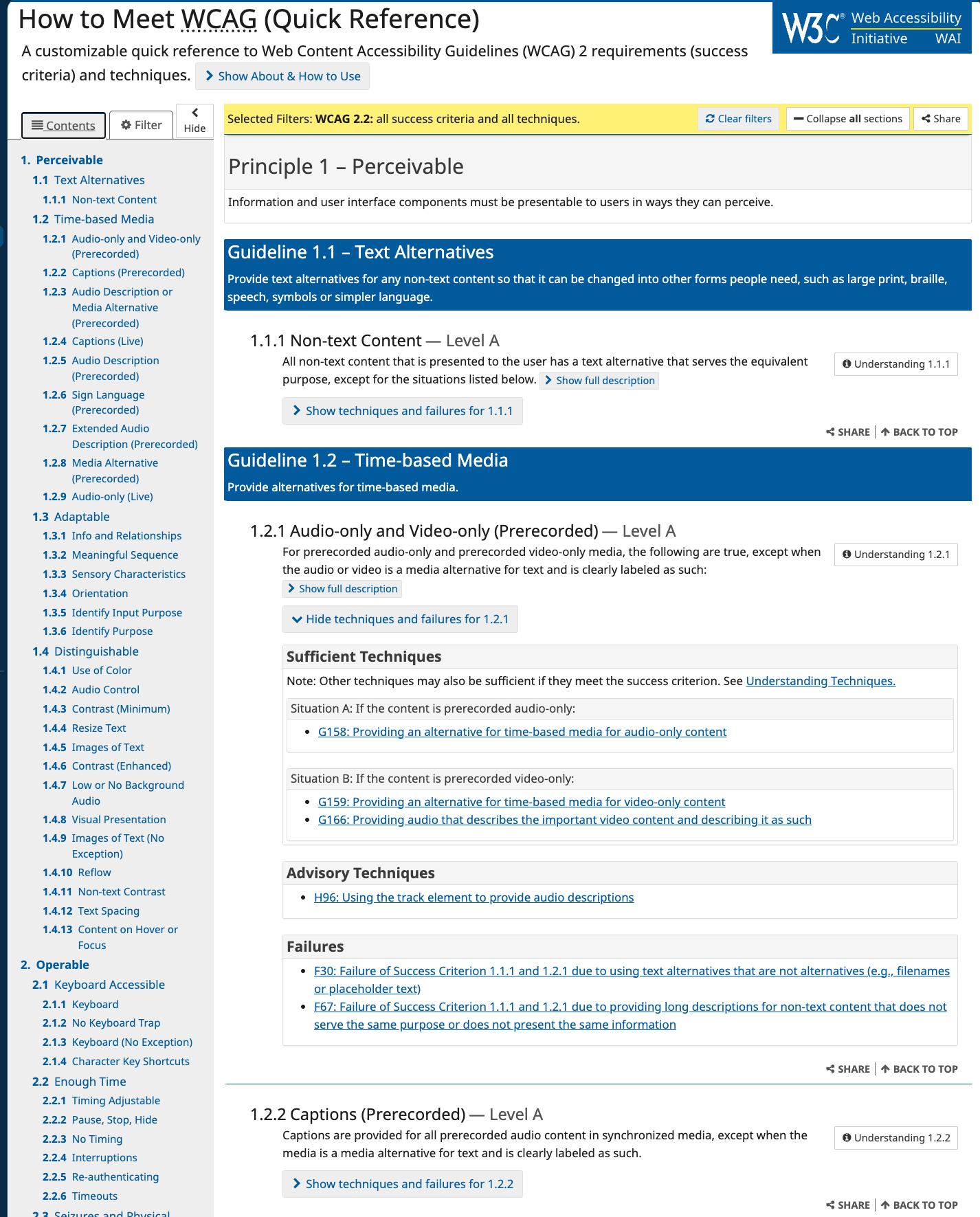 W3C's How to Meet WCAG (Quick Reference) page