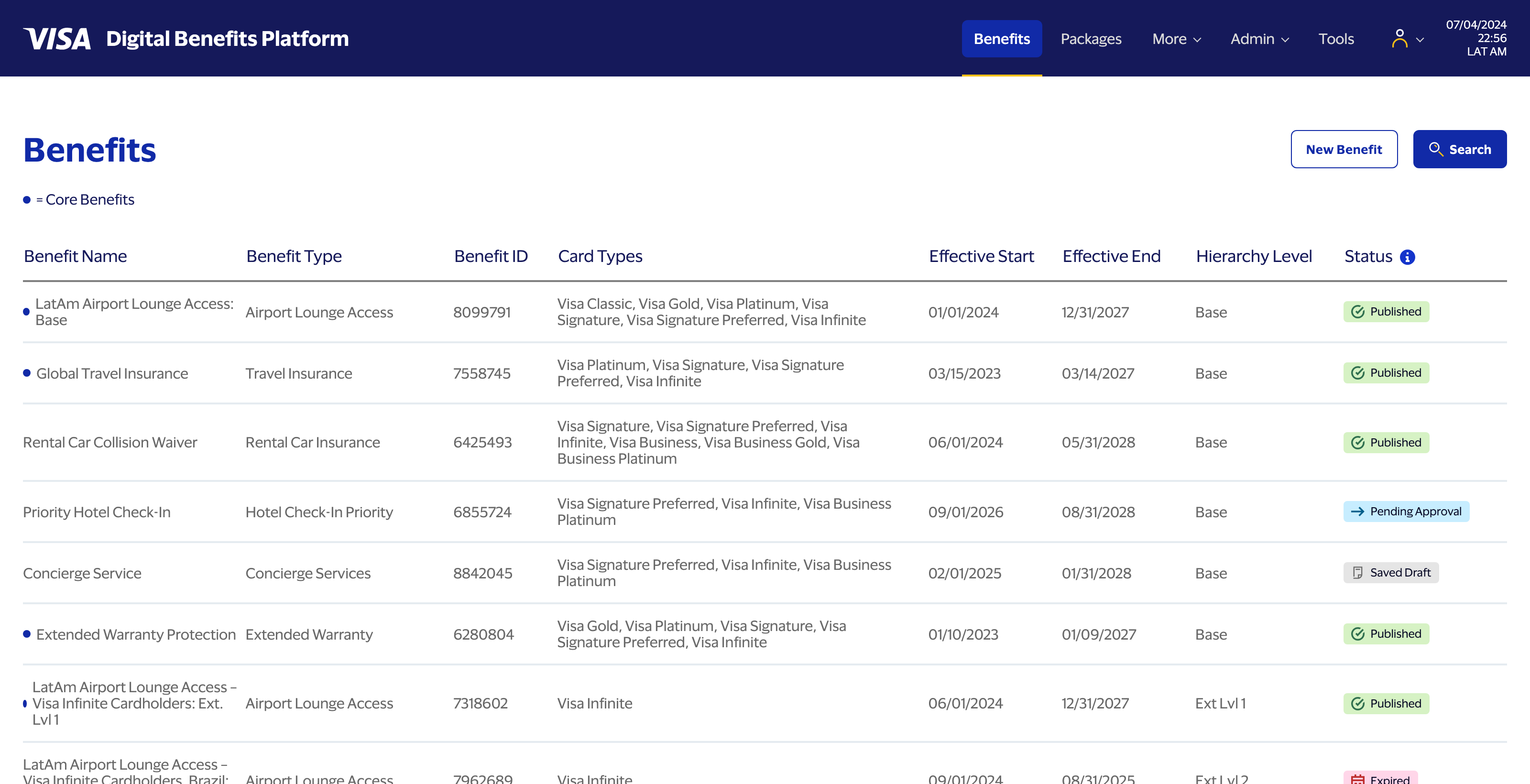 Working prototype: Benefits menu with live status and hierarchy